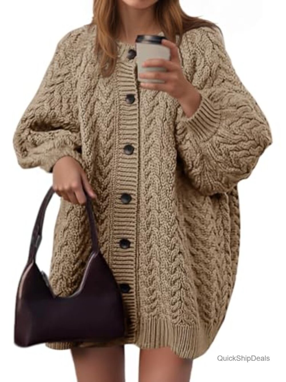 Oversized Cable Knit Button Down Cardigan Chunky Fall Sweater Coat